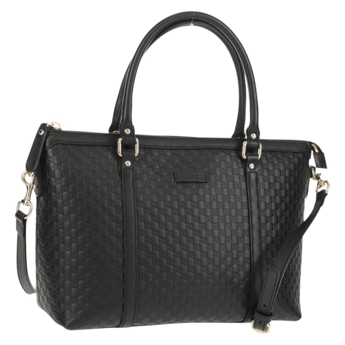 GUCCI Micro GG Canvas Tote Bag Outlet 2way Black Gold 449656 Auth 153748SAM