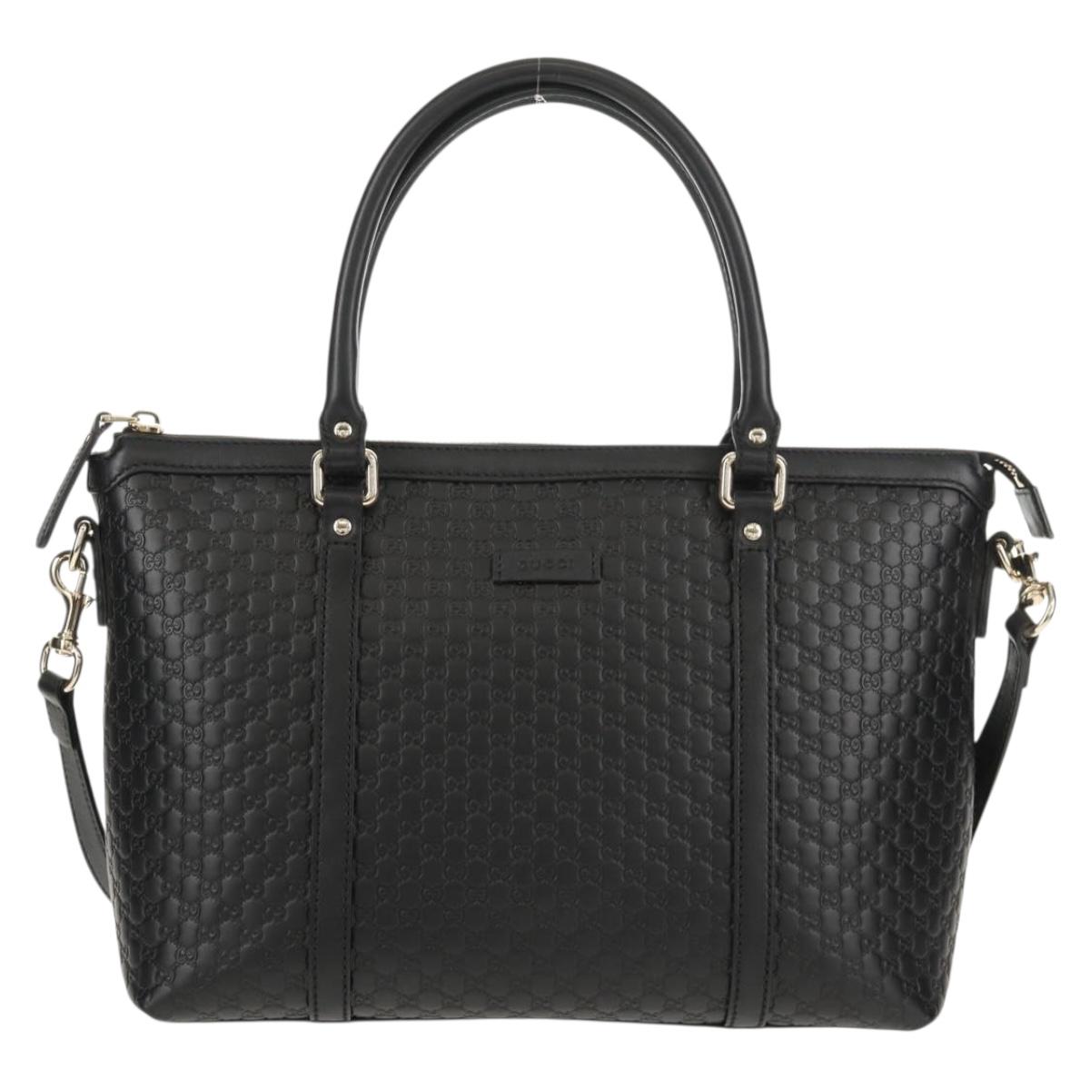 GUCCI Micro GG Canvas Tote Bag Outlet 2way Black Gold 449656 Auth 153748SAM