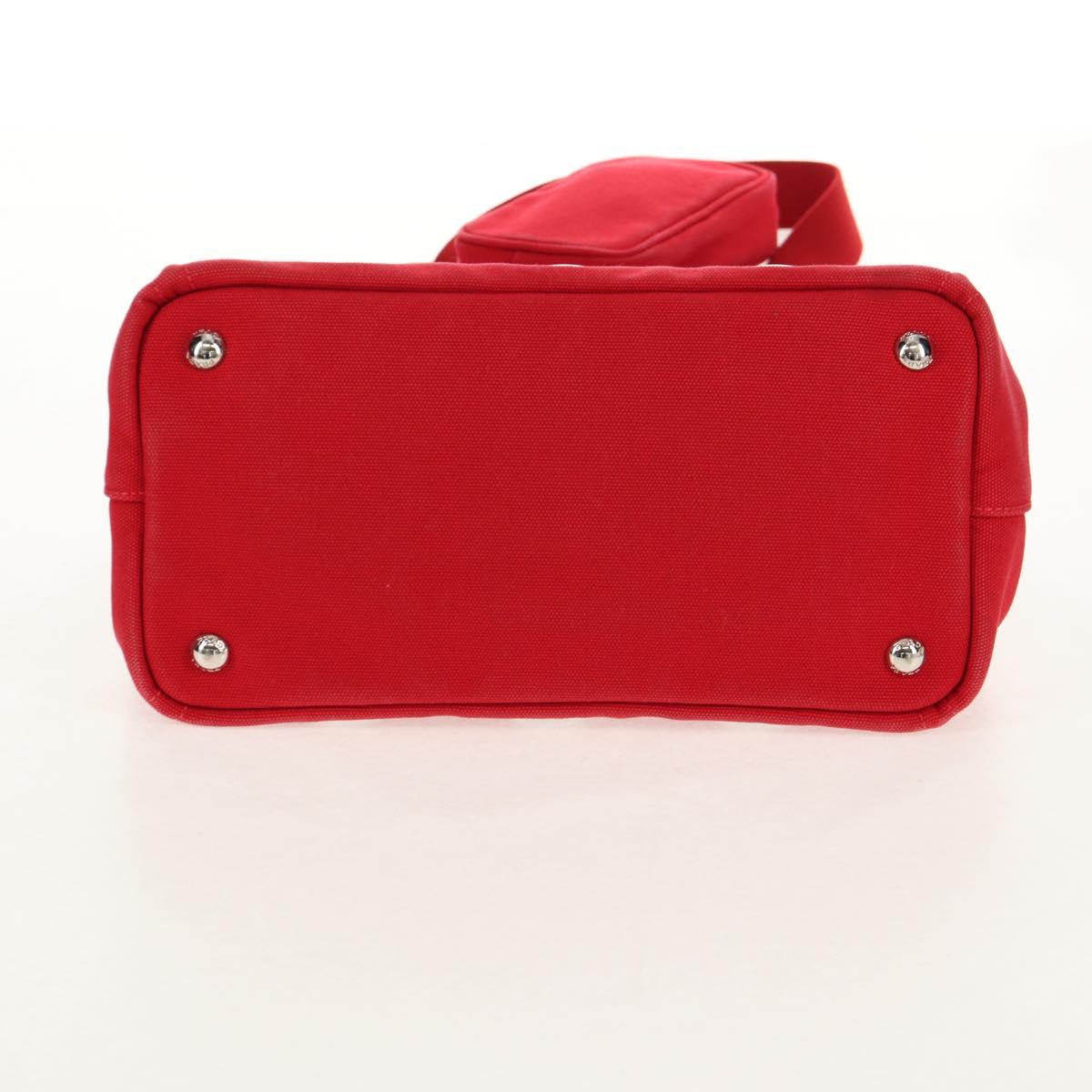 PRADA Canapa PM Hand Bag Canvas 2way Red Silver Auth 153759V