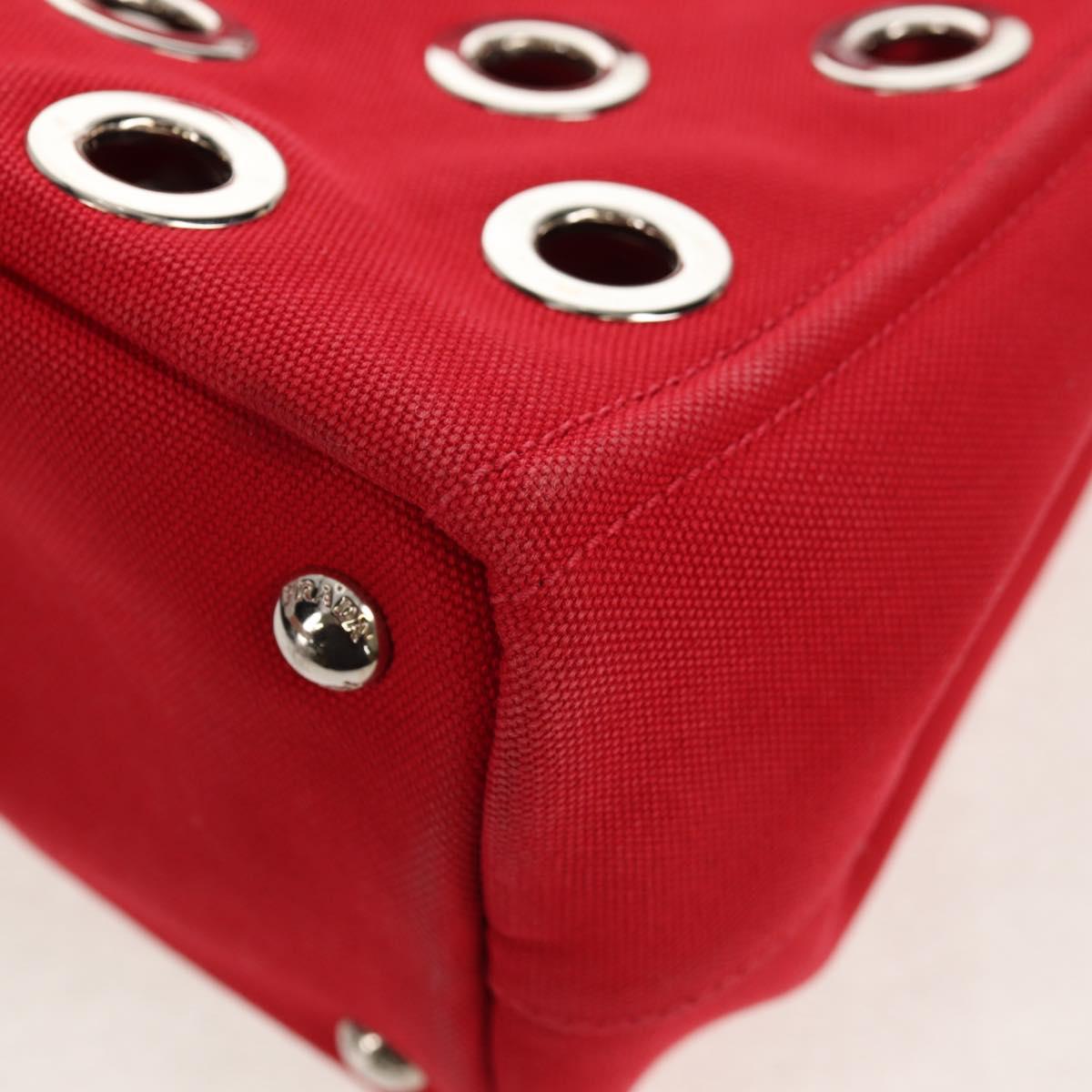 PRADA Canapa PM Hand Bag Canvas 2way Red Silver Auth 153759V