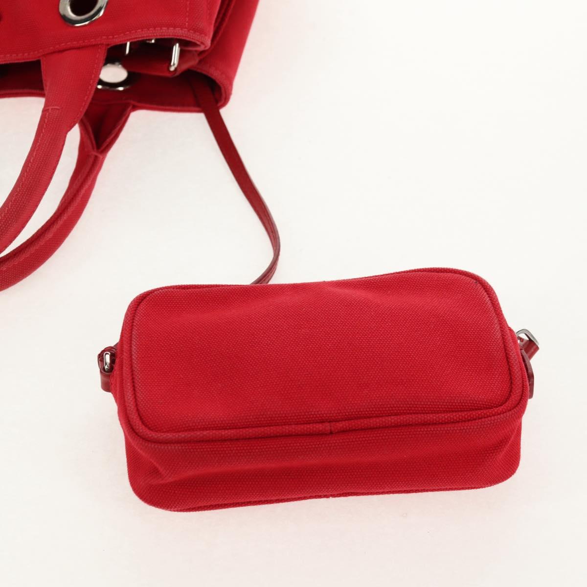 PRADA Canapa PM Hand Bag Canvas 2way Red Silver Auth 153759V