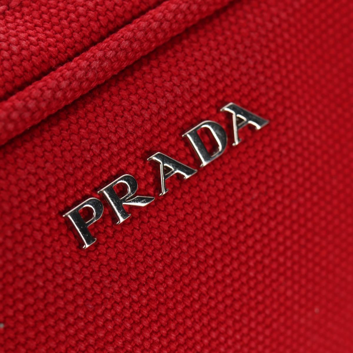 PRADA Canapa PM Hand Bag Canvas 2way Red Silver Auth 153759V