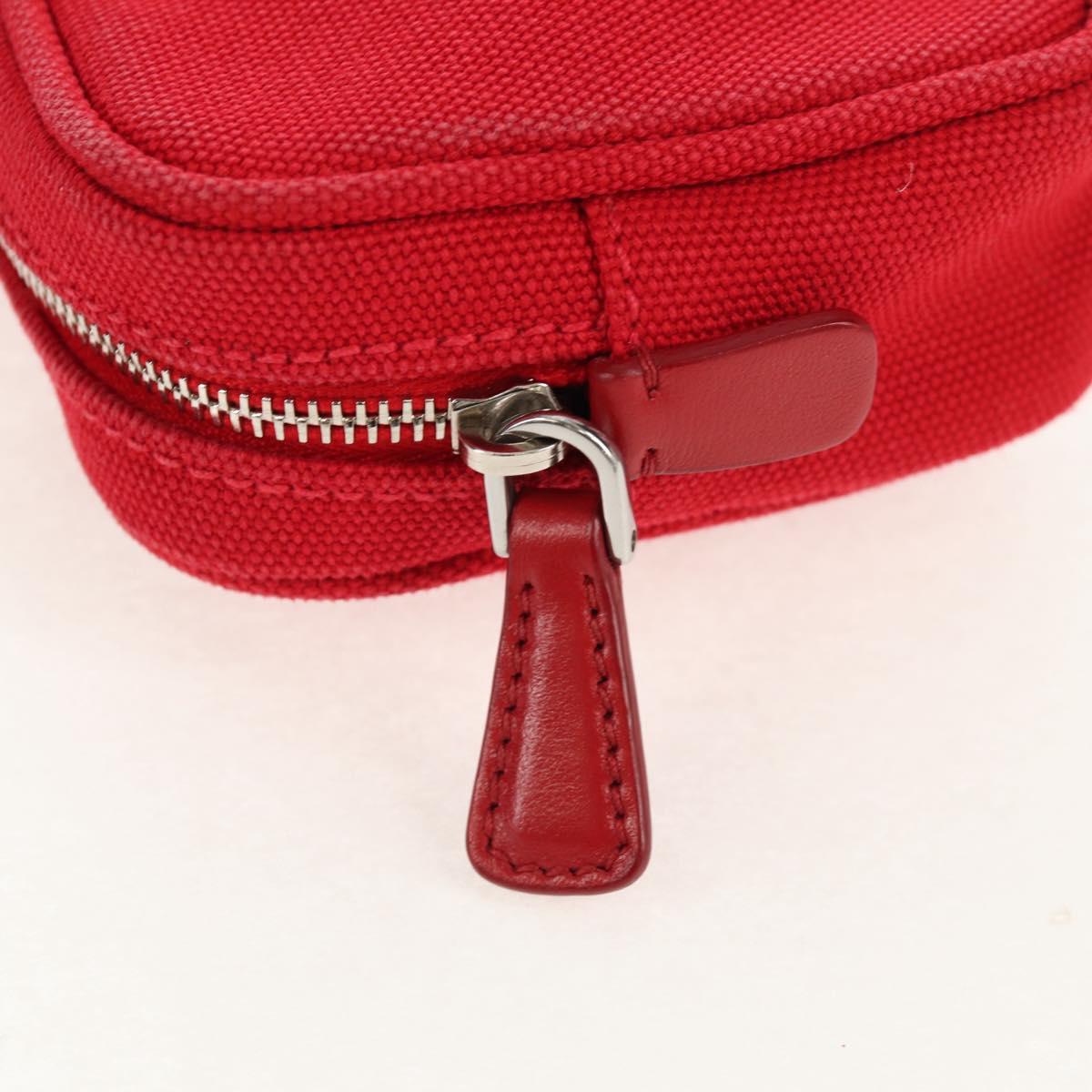 PRADA Canapa PM Hand Bag Canvas 2way Red Silver Auth 153759V