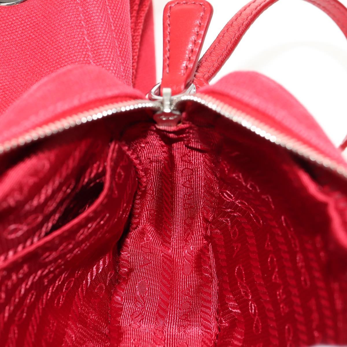 PRADA Canapa PM Hand Bag Canvas 2way Red Silver Auth 153759V