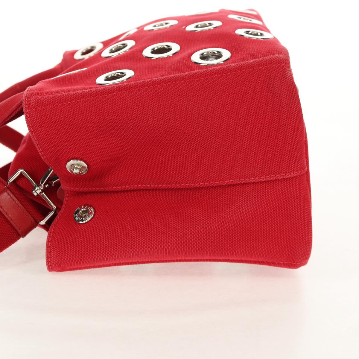 PRADA Canapa PM Hand Bag Canvas 2way Red Silver Auth 153759V