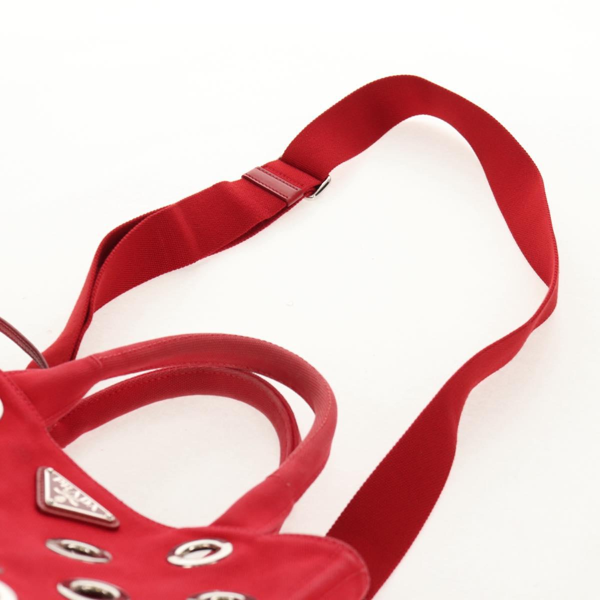 PRADA Canapa PM Hand Bag Canvas 2way Red Silver Auth 153759V