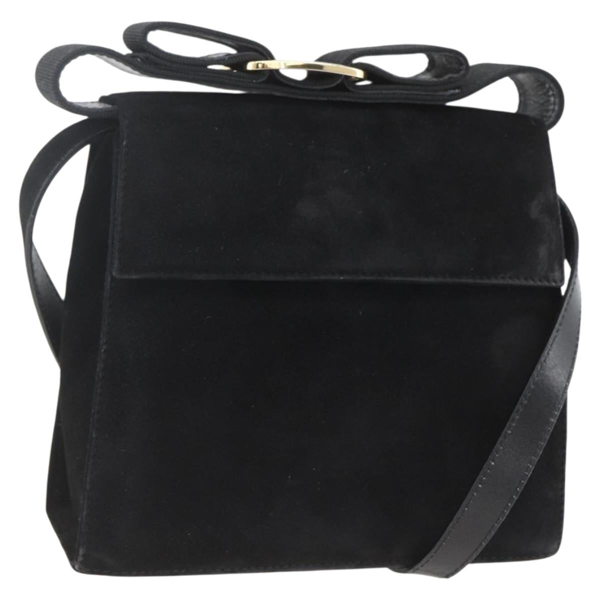 Salvatore Ferragamo Vala Hand Bag Suede 2way Black Gold Auth 153762V