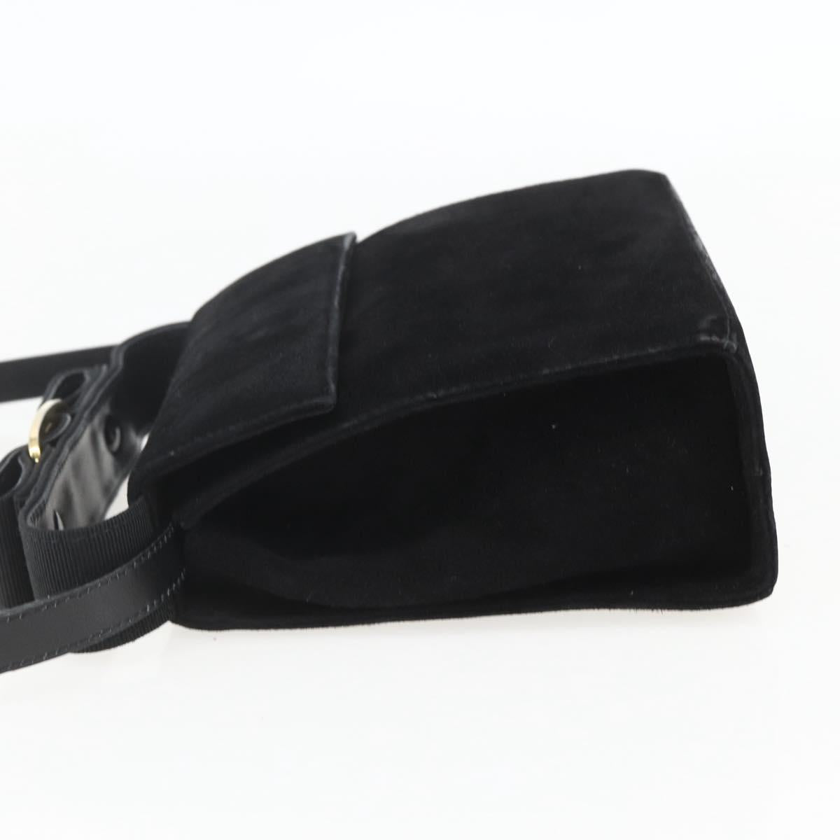 Salvatore Ferragamo Vala Hand Bag Suede 2way Black Gold Auth 153762V