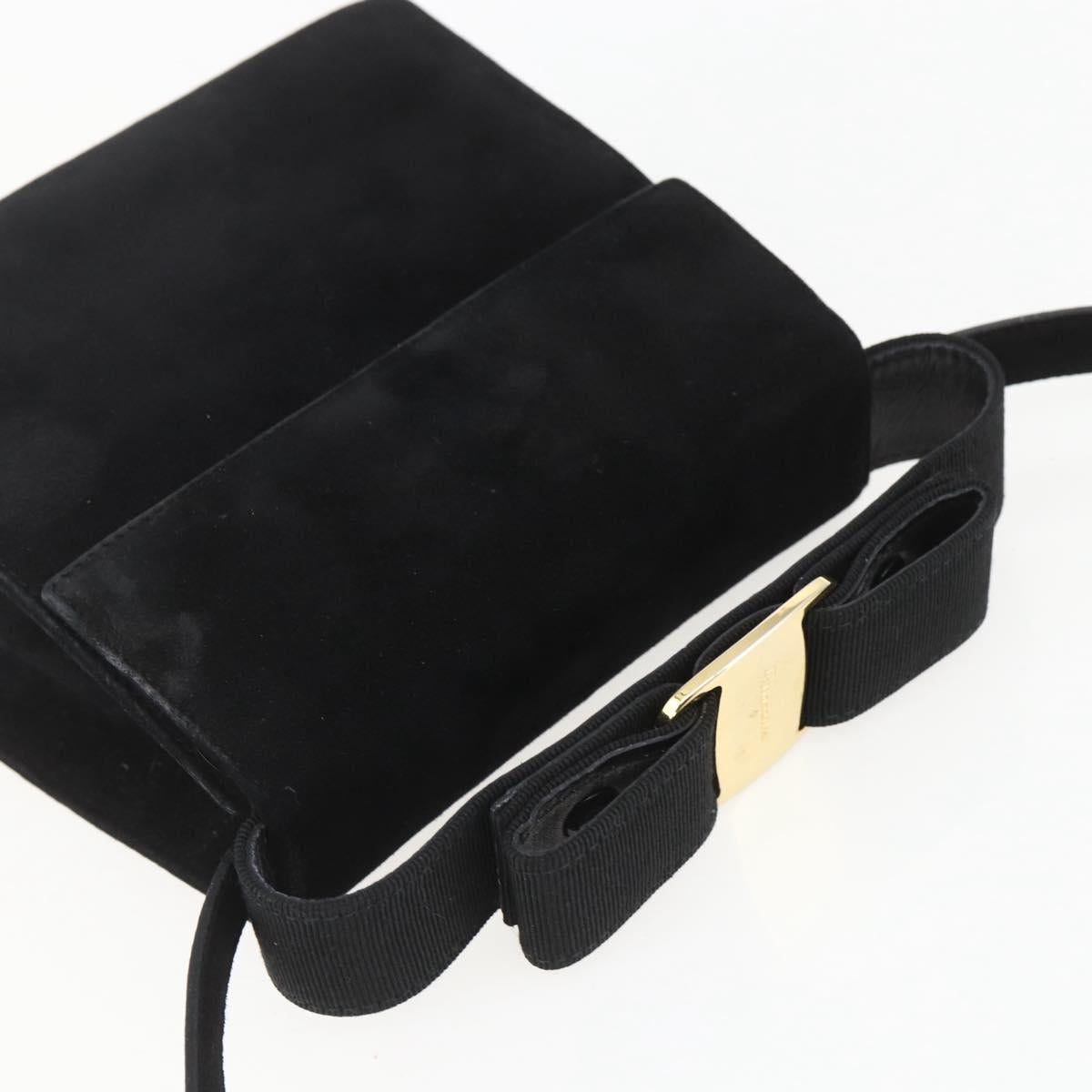 Salvatore Ferragamo Vala Hand Bag Suede 2way Black Gold Auth 153762V