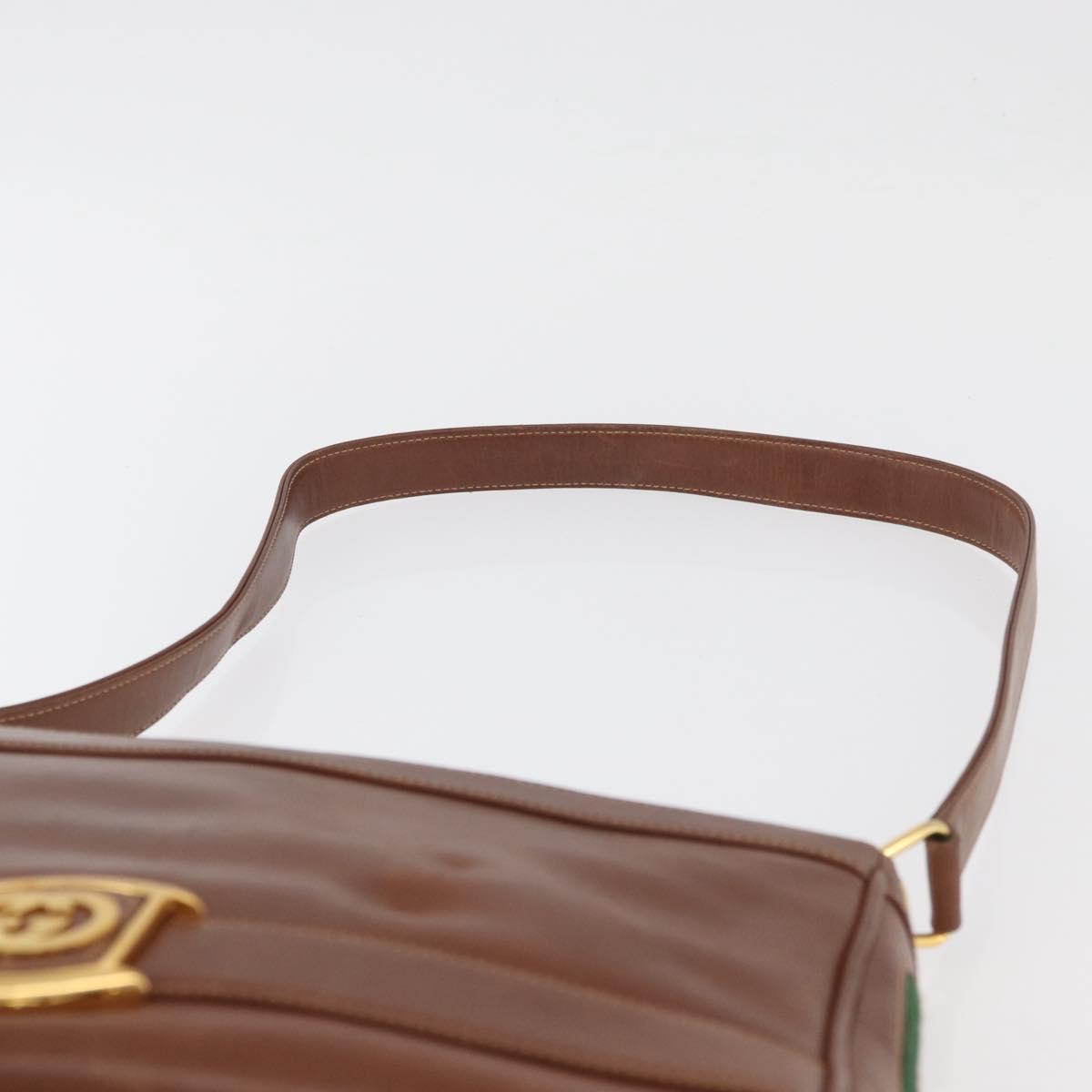 GUCCI Web Sherry Line Shoulder Bag Leather Old GUCCI Gold Brown Auth 153770