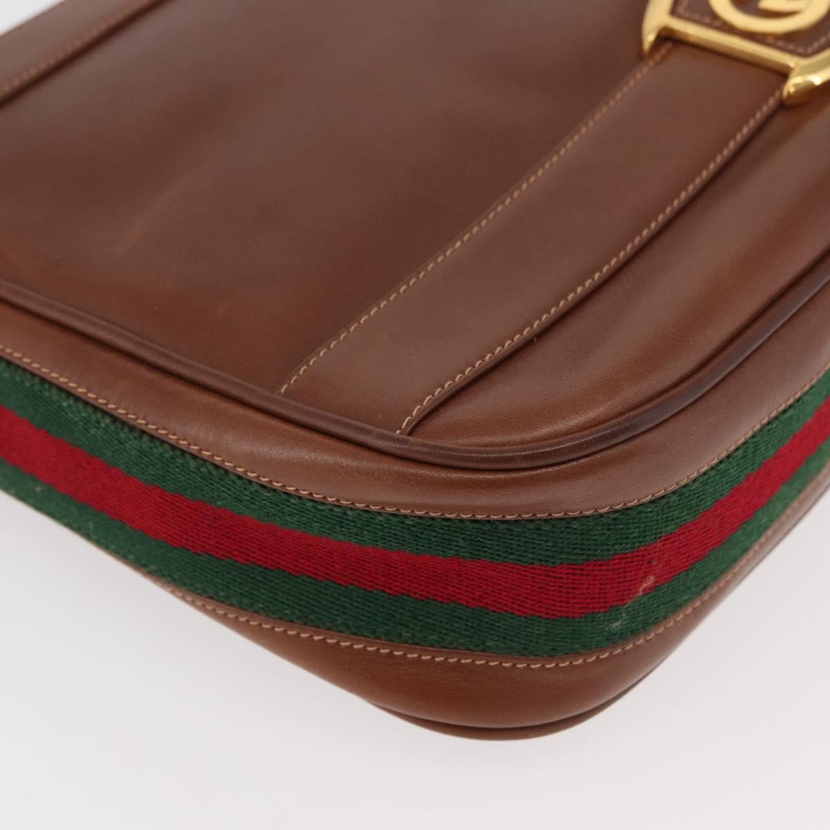 GUCCI Web Sherry Line Shoulder Bag Leather Old GUCCI Gold Brown Auth 153770