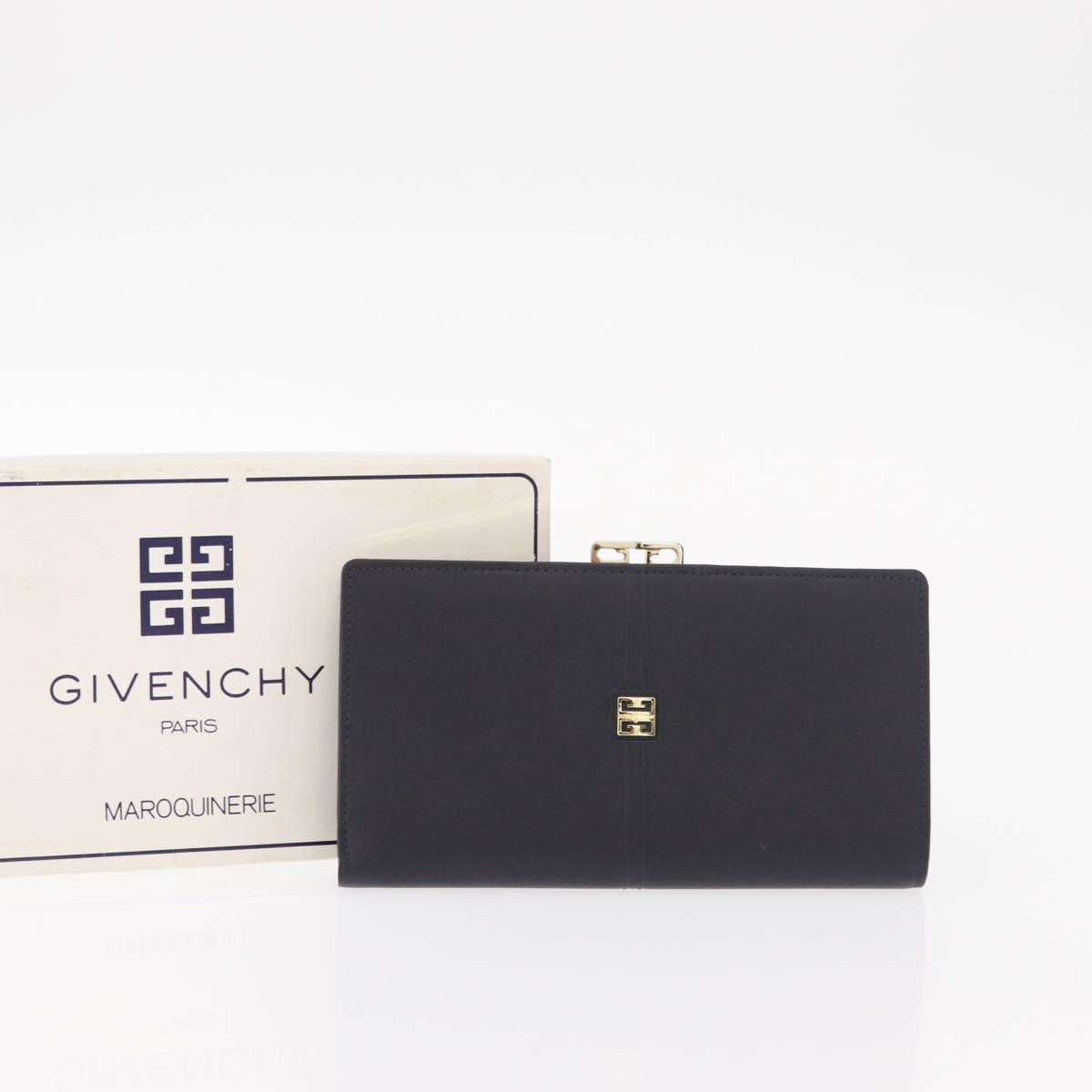 GIVENCHY Long Wallet Leather Black Auth 153774V