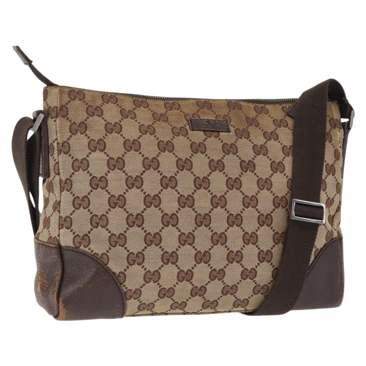 GUCCI GG Canvas Shoulder Bag Beige Silver 114273 Auth 153777