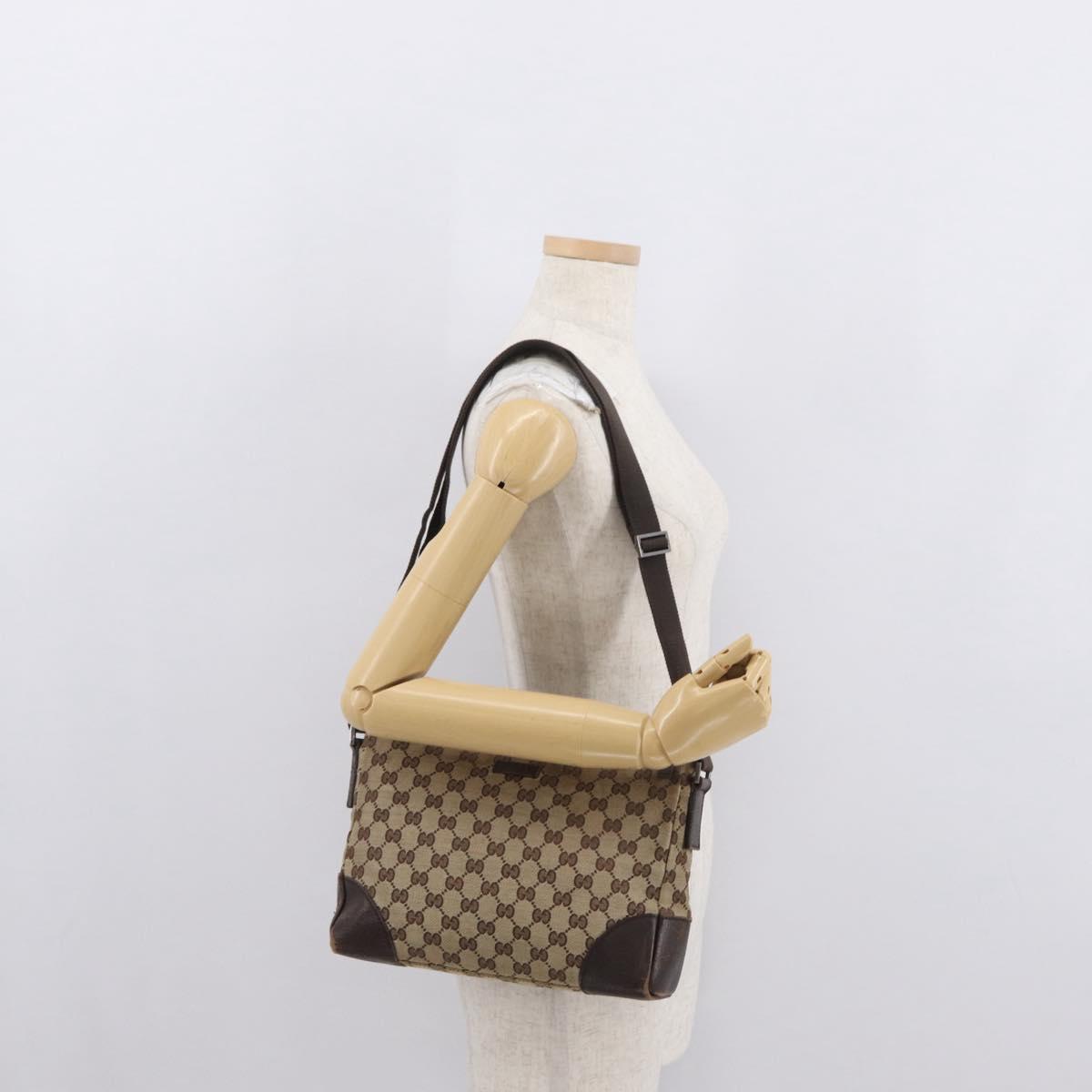 GUCCI GG Canvas Shoulder Bag Beige Silver 114273 Auth 153777