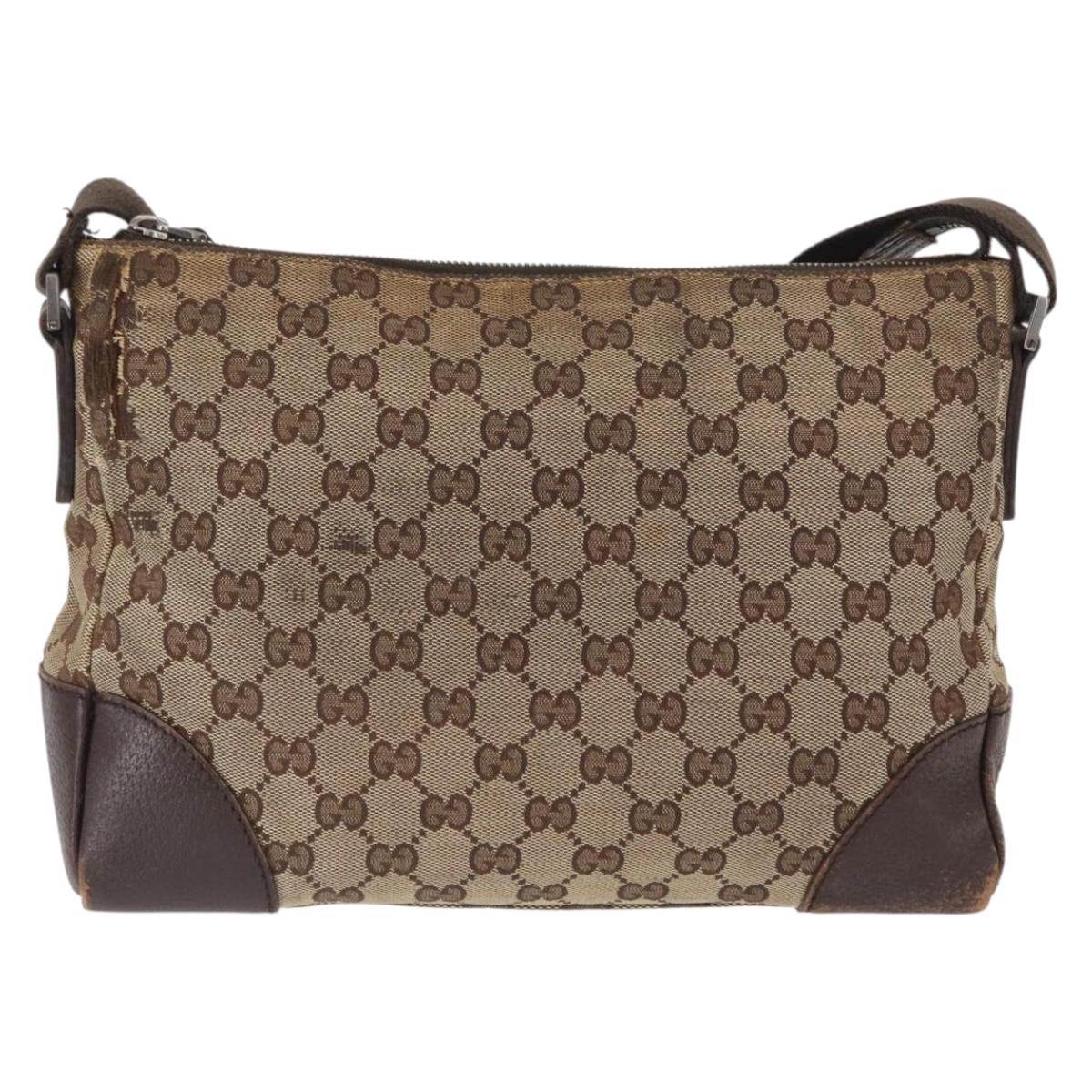 GUCCI GG Canvas Shoulder Bag Beige Silver 114273 Auth 153777