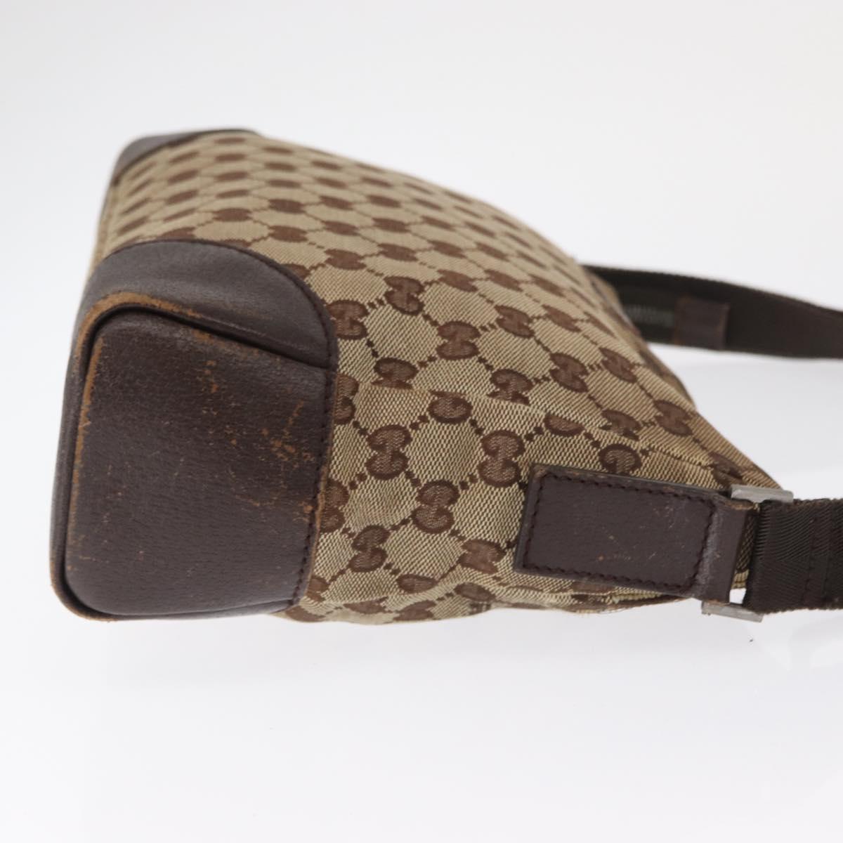 GUCCI GG Canvas Shoulder Bag Beige Silver 114273 Auth 153777