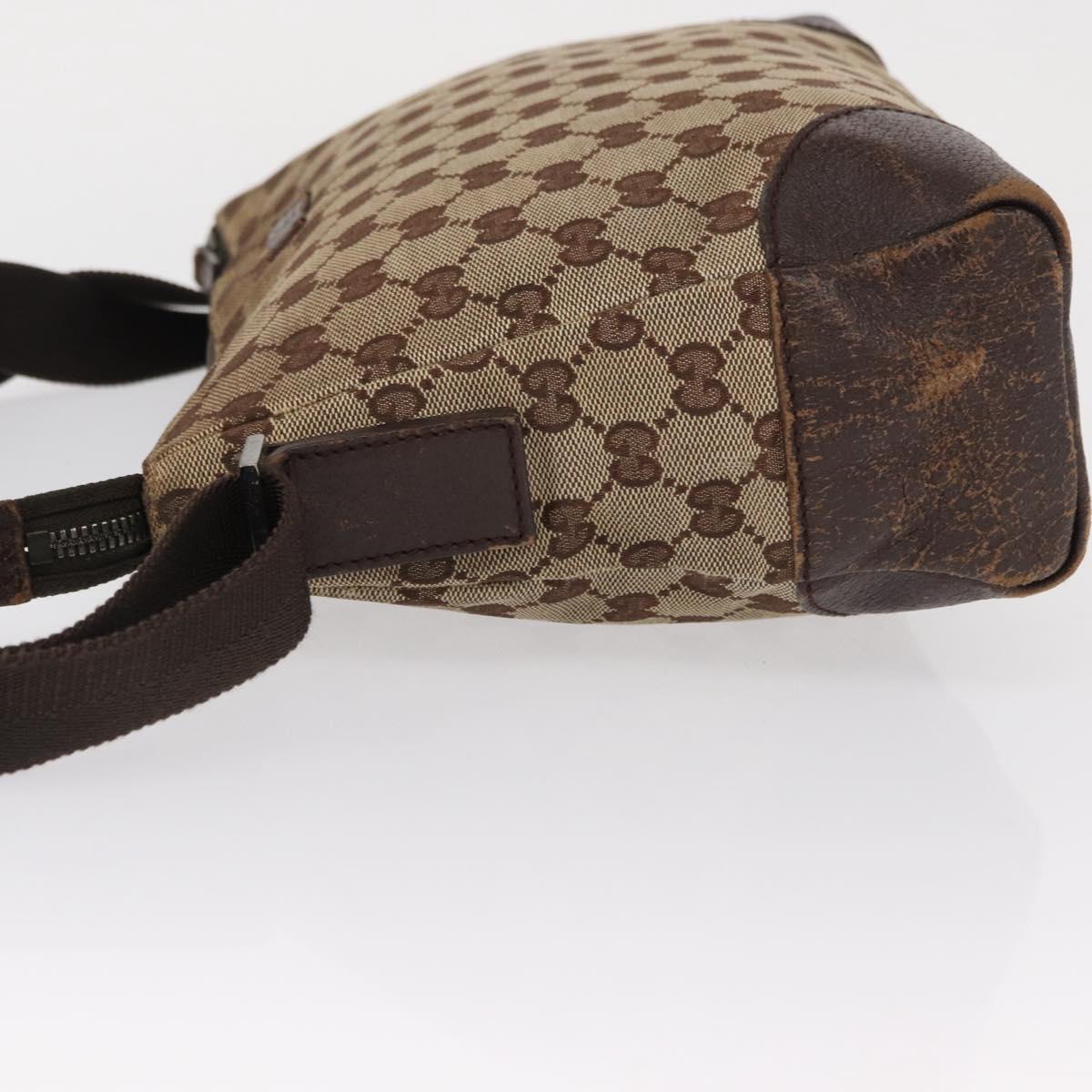 GUCCI GG Canvas Shoulder Bag Beige Silver 114273 Auth 153777