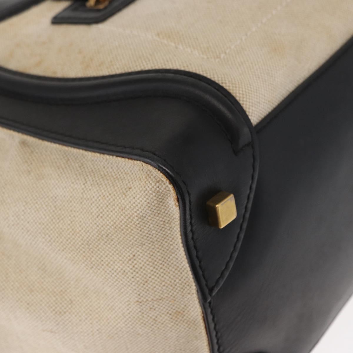 CELINE Hand Bag Canvas Beige Gold Auth 153778