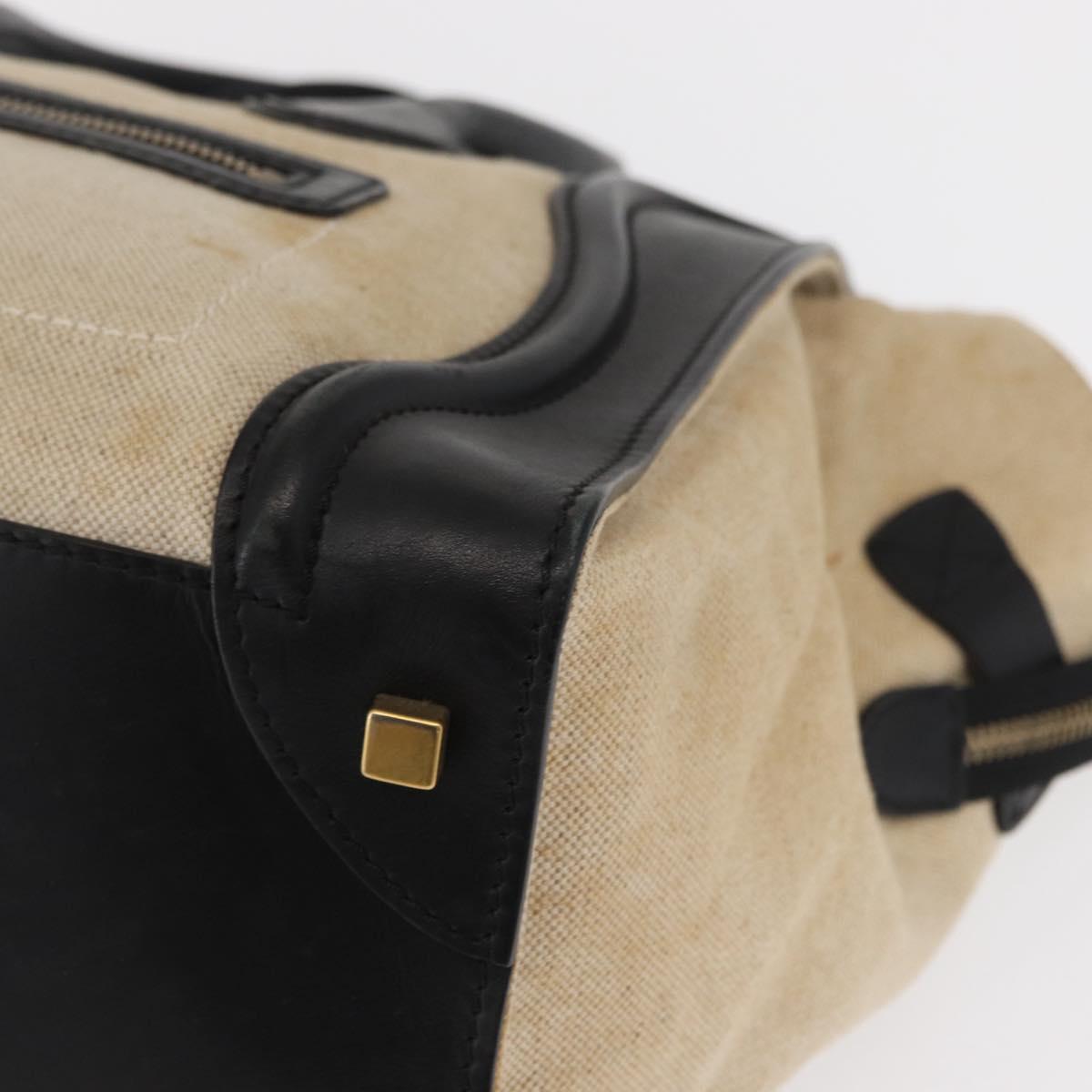 CELINE Hand Bag Canvas Beige Gold Auth 153778