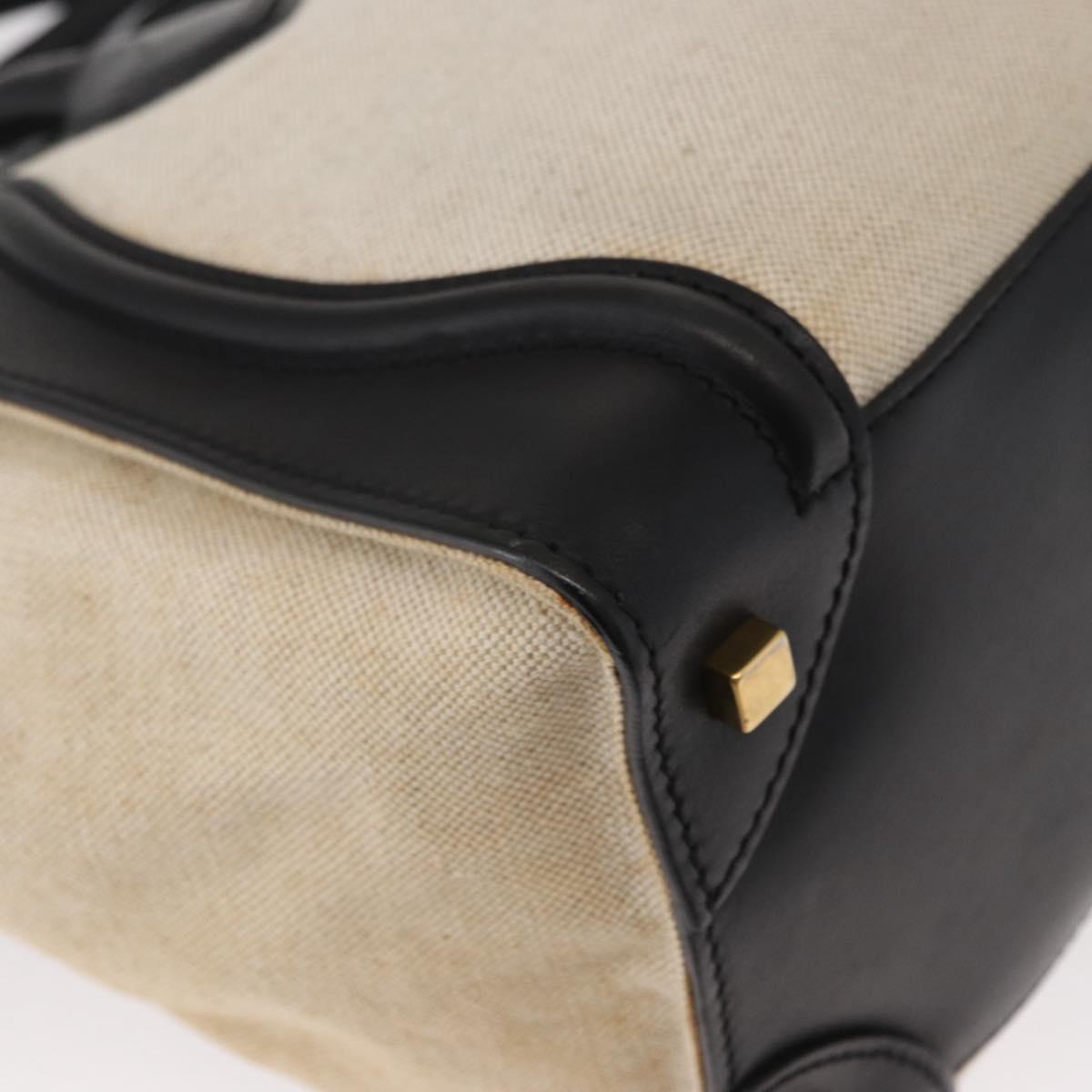 CELINE Hand Bag Canvas Beige Gold Auth 153778