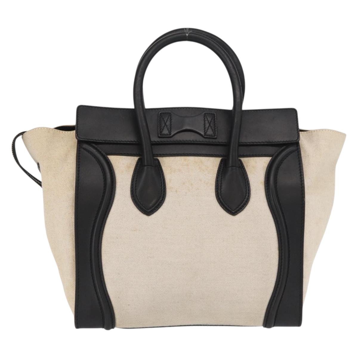 CELINE Hand Bag Canvas Beige Gold Auth 153778