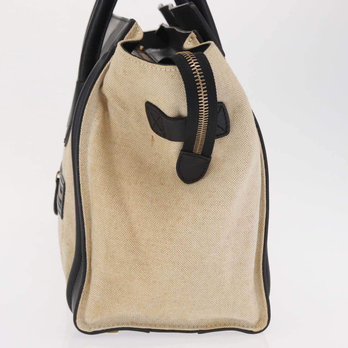 CELINE Hand Bag Canvas Beige Gold Auth 153778