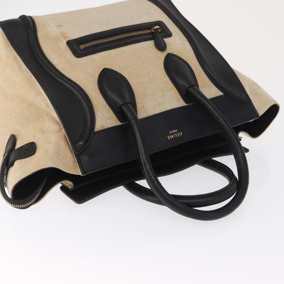 CELINE Hand Bag Canvas Beige Gold Auth 153778