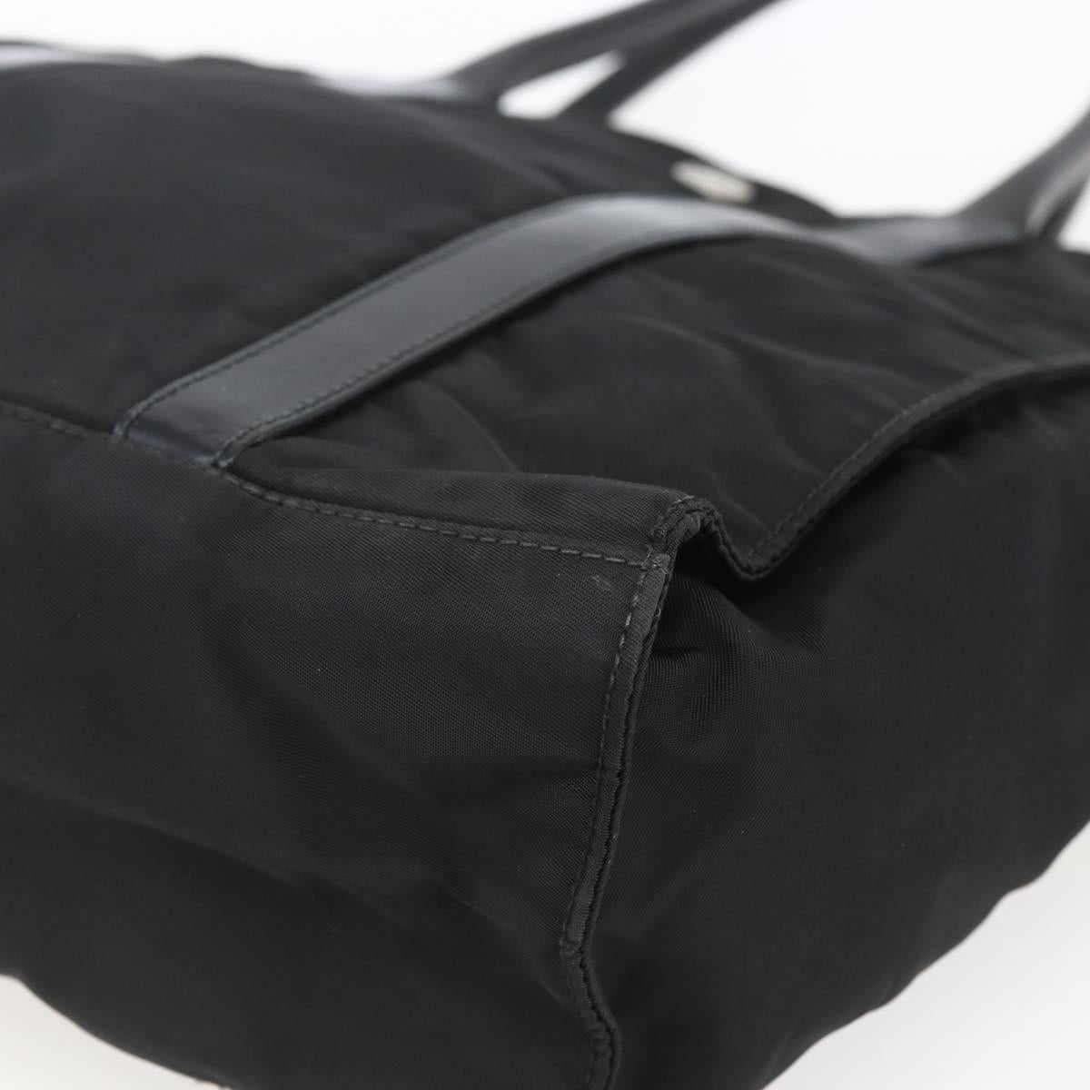 PRADA Hand Bag Nylon Black Silver Auth 153784