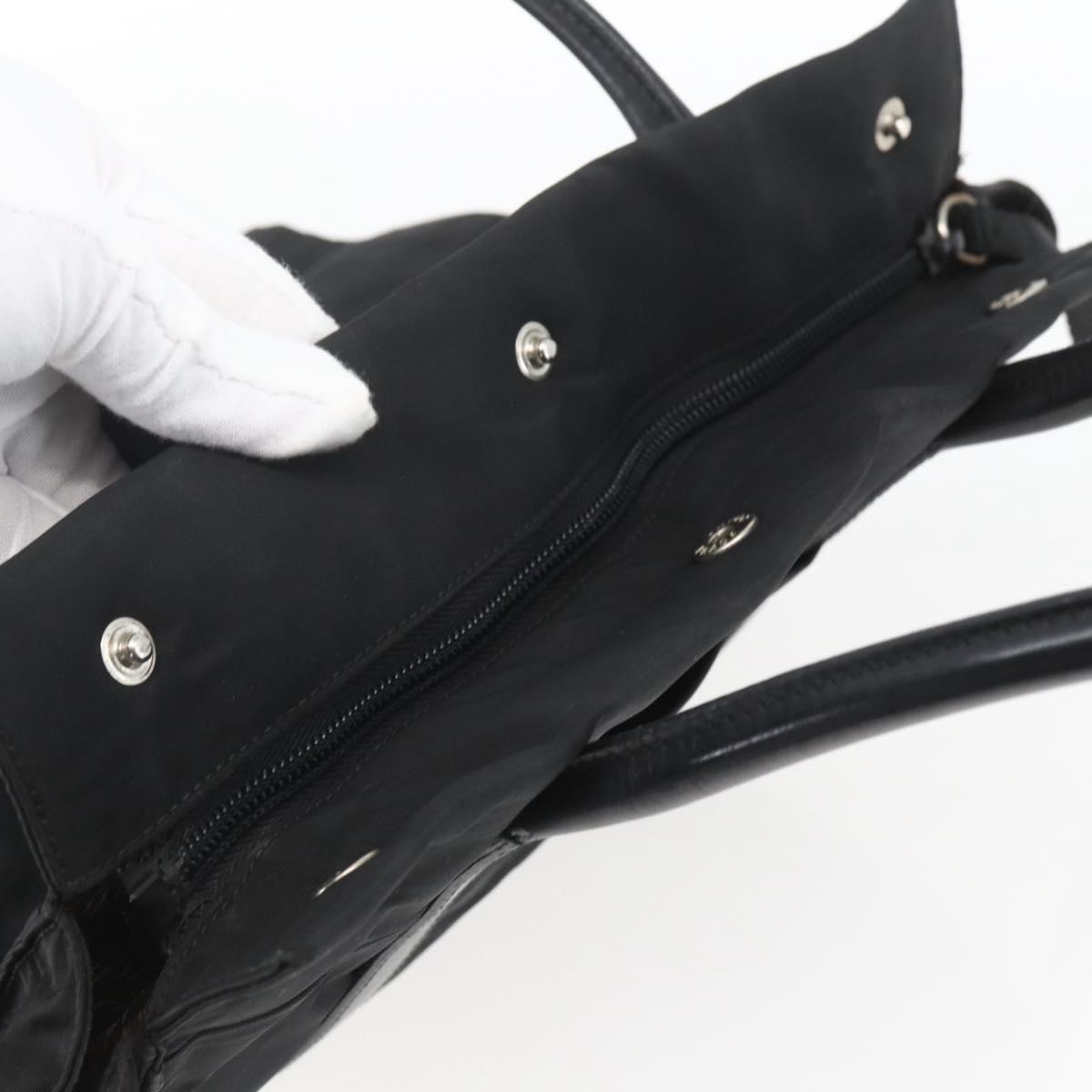 PRADA Hand Bag Nylon Black Silver Auth 153784