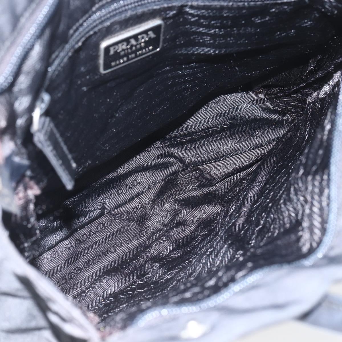 PRADA Hand Bag Nylon Black Silver Auth 153784