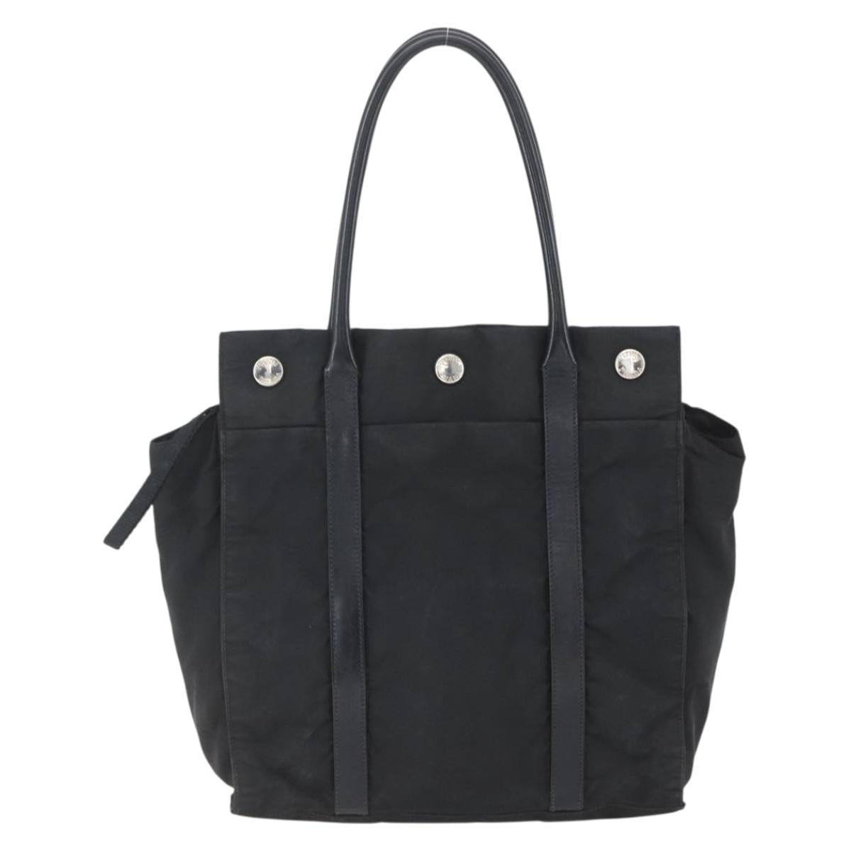 PRADA Hand Bag Nylon Black Silver Auth 153784