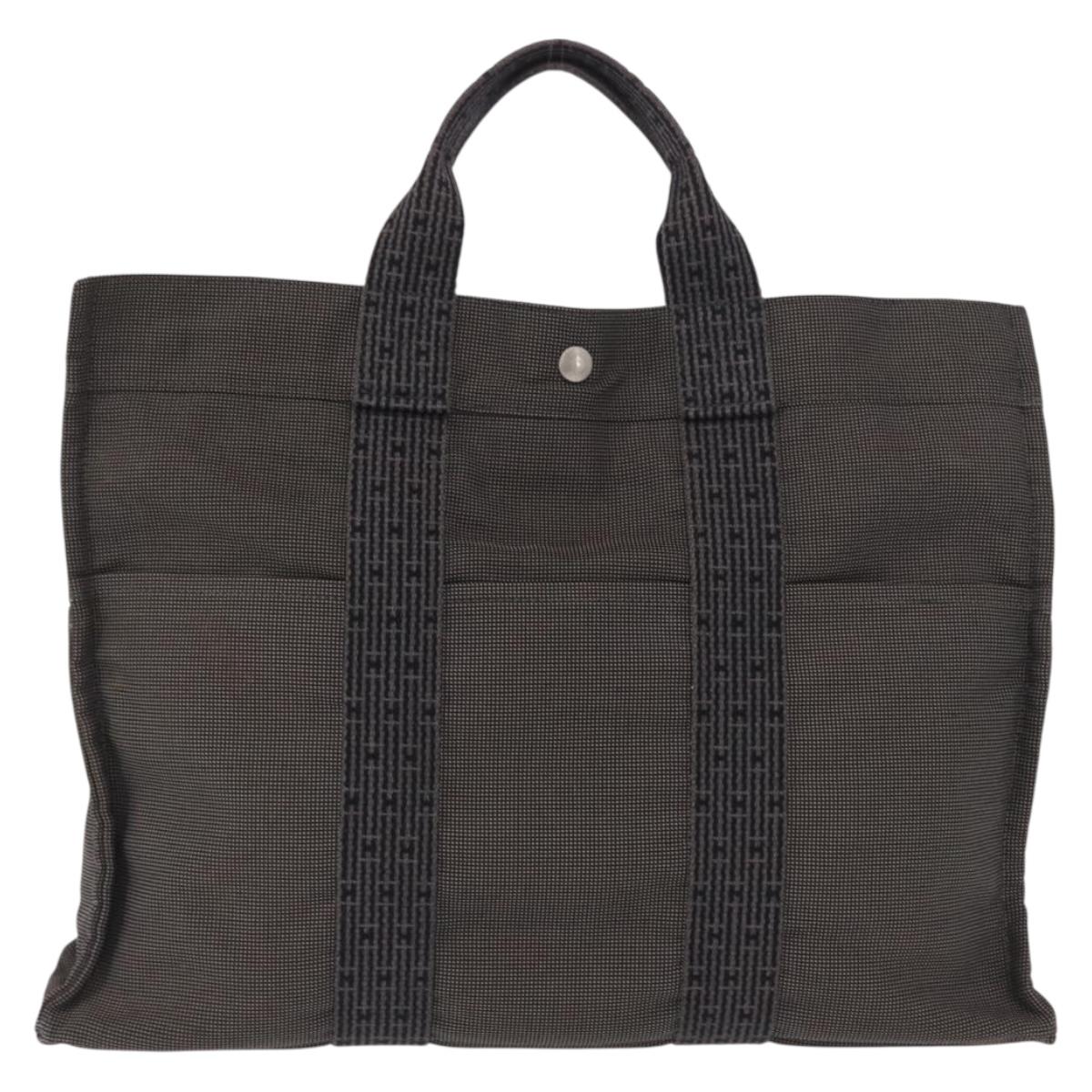 HERMES Her Line MM Hand Bag Canvas Gray Silver Auth 153785