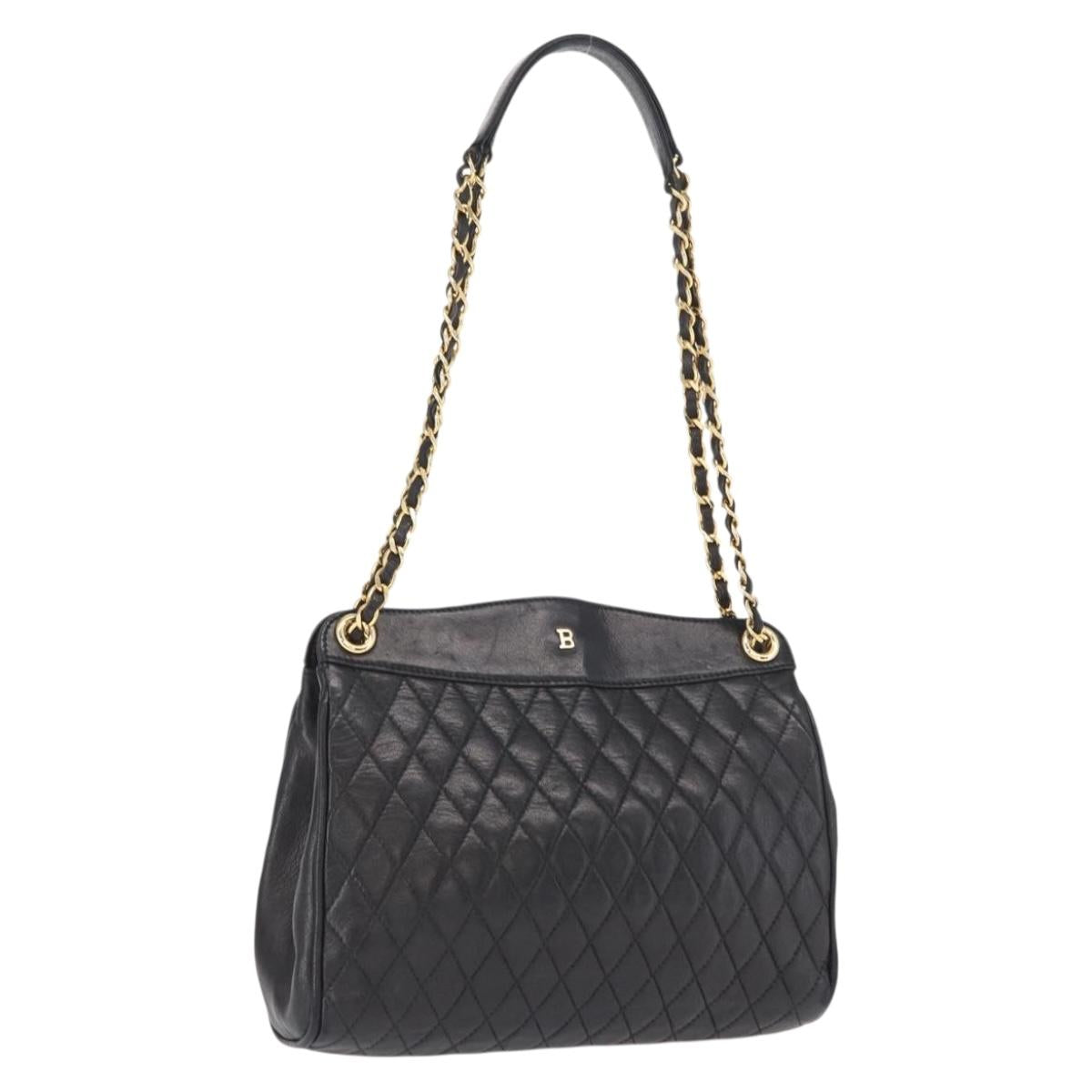 BALLY Chain Shoulder Bag Leather Black Gold Auth 153786