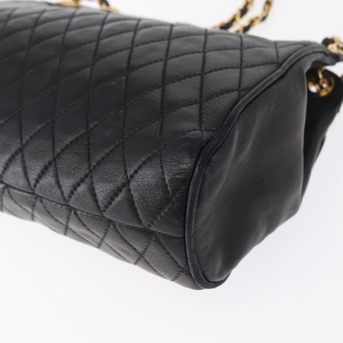 BALLY Chain Shoulder Bag Leather Black Gold Auth 153786