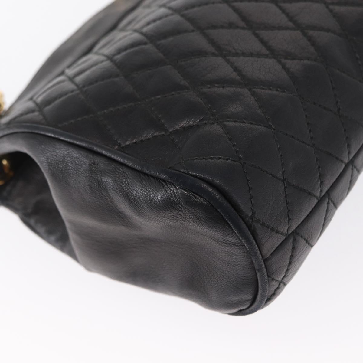 BALLY Chain Shoulder Bag Leather Black Gold Auth 153786