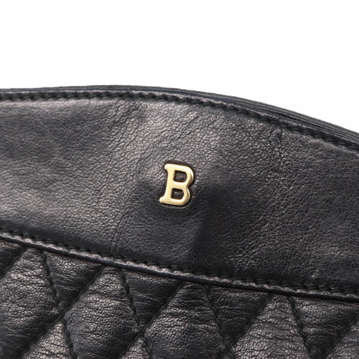 BALLY Chain Shoulder Bag Leather Black Gold Auth 153786