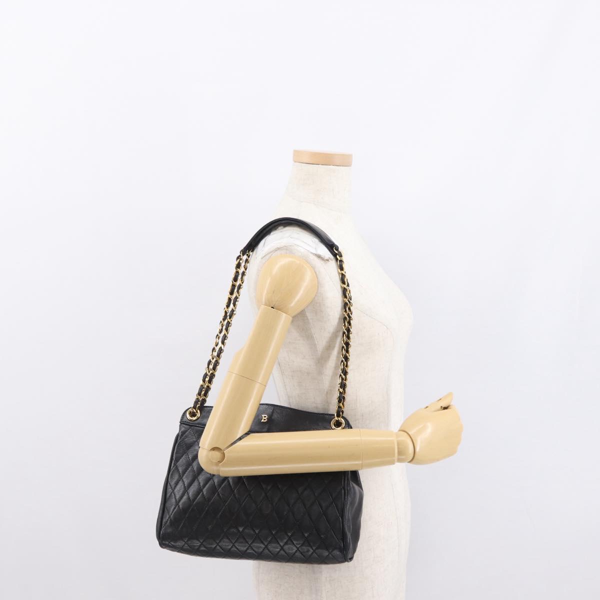BALLY Chain Shoulder Bag Leather Black Gold Auth 153786