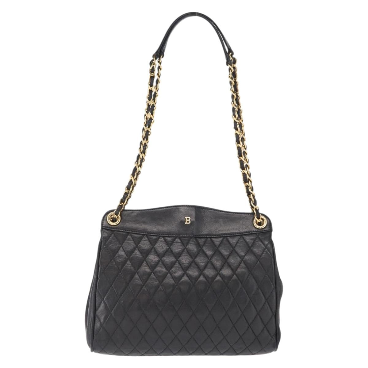 BALLY Chain Shoulder Bag Leather Black Gold Auth 153786