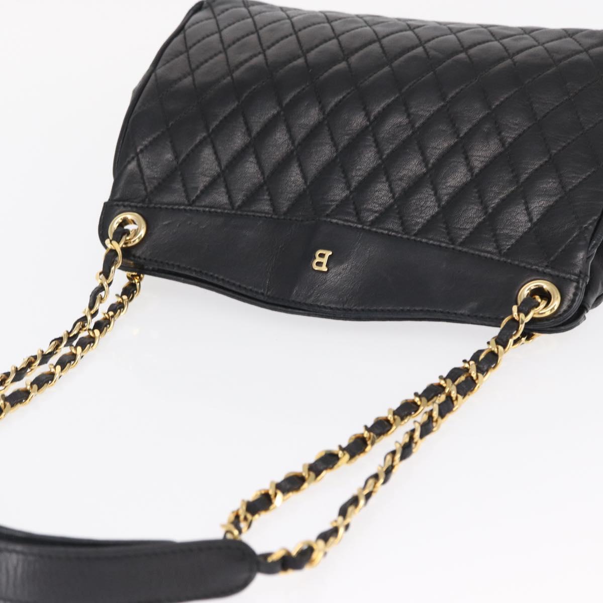 BALLY Chain Shoulder Bag Leather Black Gold Auth 153786