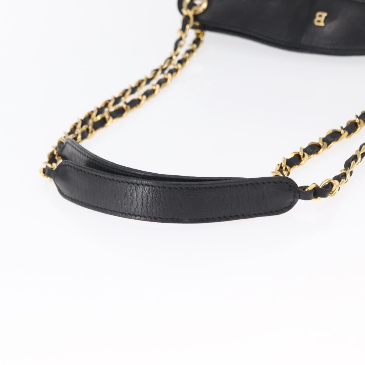BALLY Chain Shoulder Bag Leather Black Gold Auth 153786