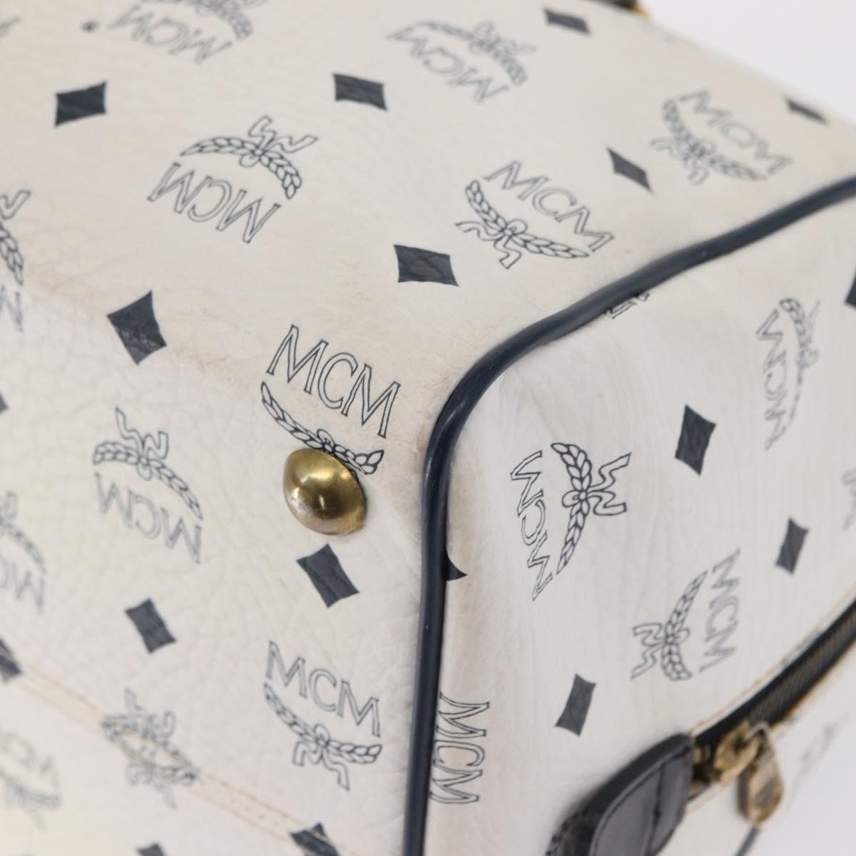 MCM Vicetos Logogram Boston Bag PVC Leather White Gold Auth 153787