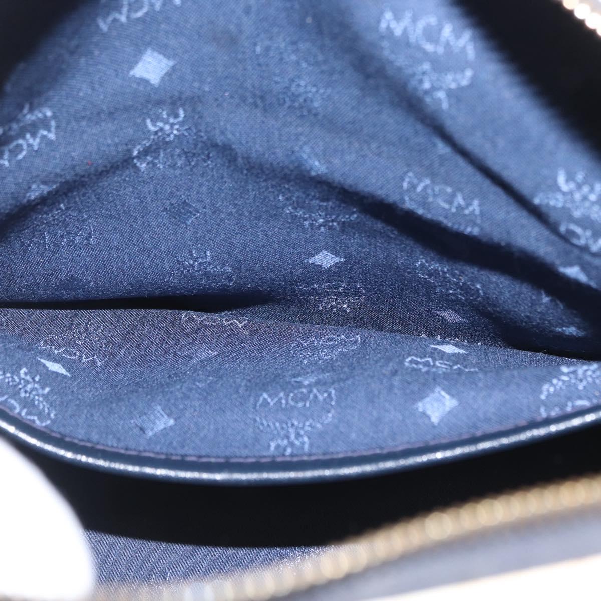 MCM Vicetos Logogram Boston Bag PVC Leather White Gold Auth 153787