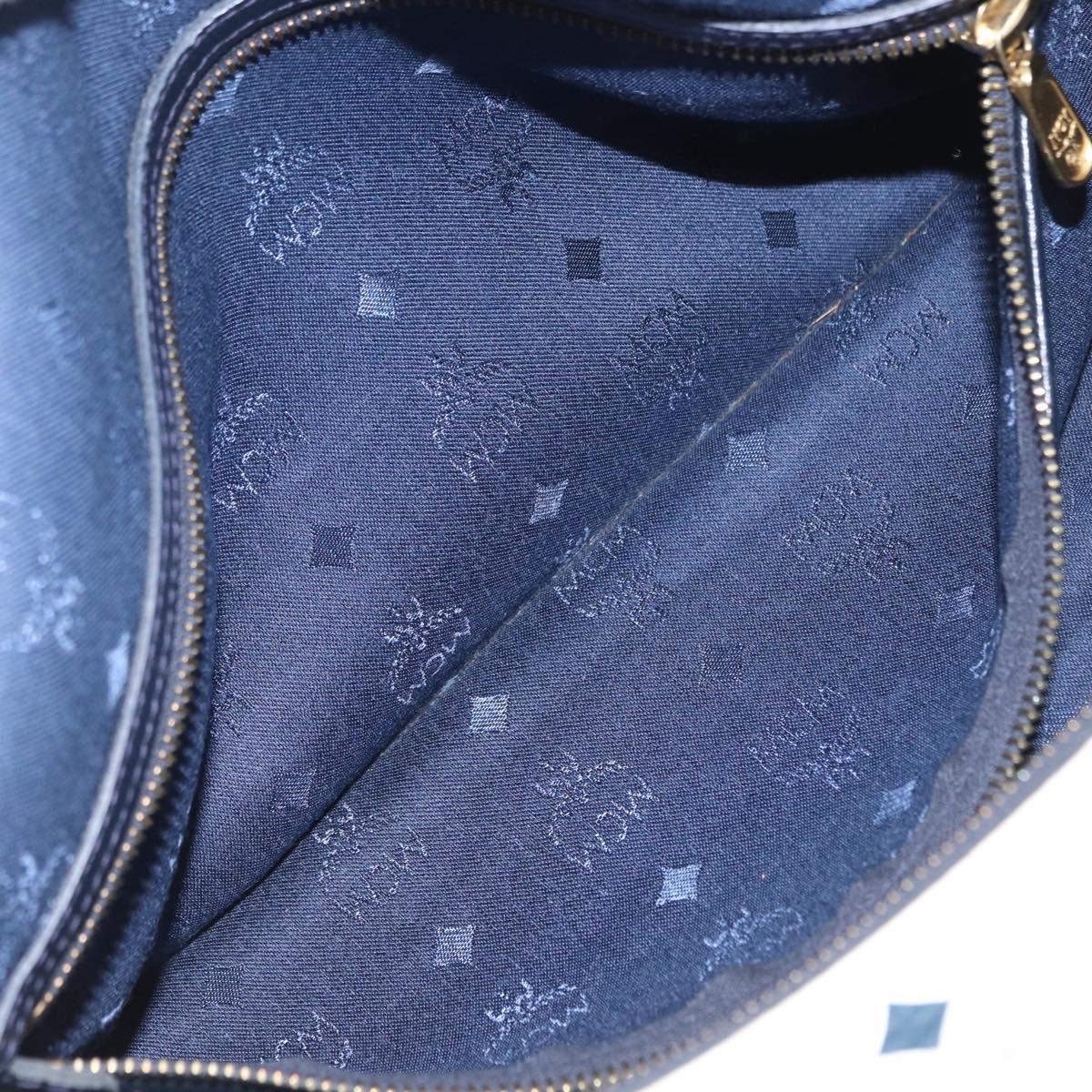 MCM Vicetos Logogram Boston Bag PVC Leather White Gold Auth 153787