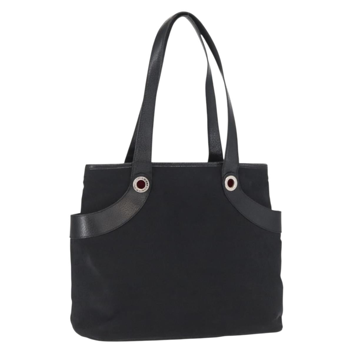 BVLGARI Tote Bag Canvas Black Silver Auth 153790