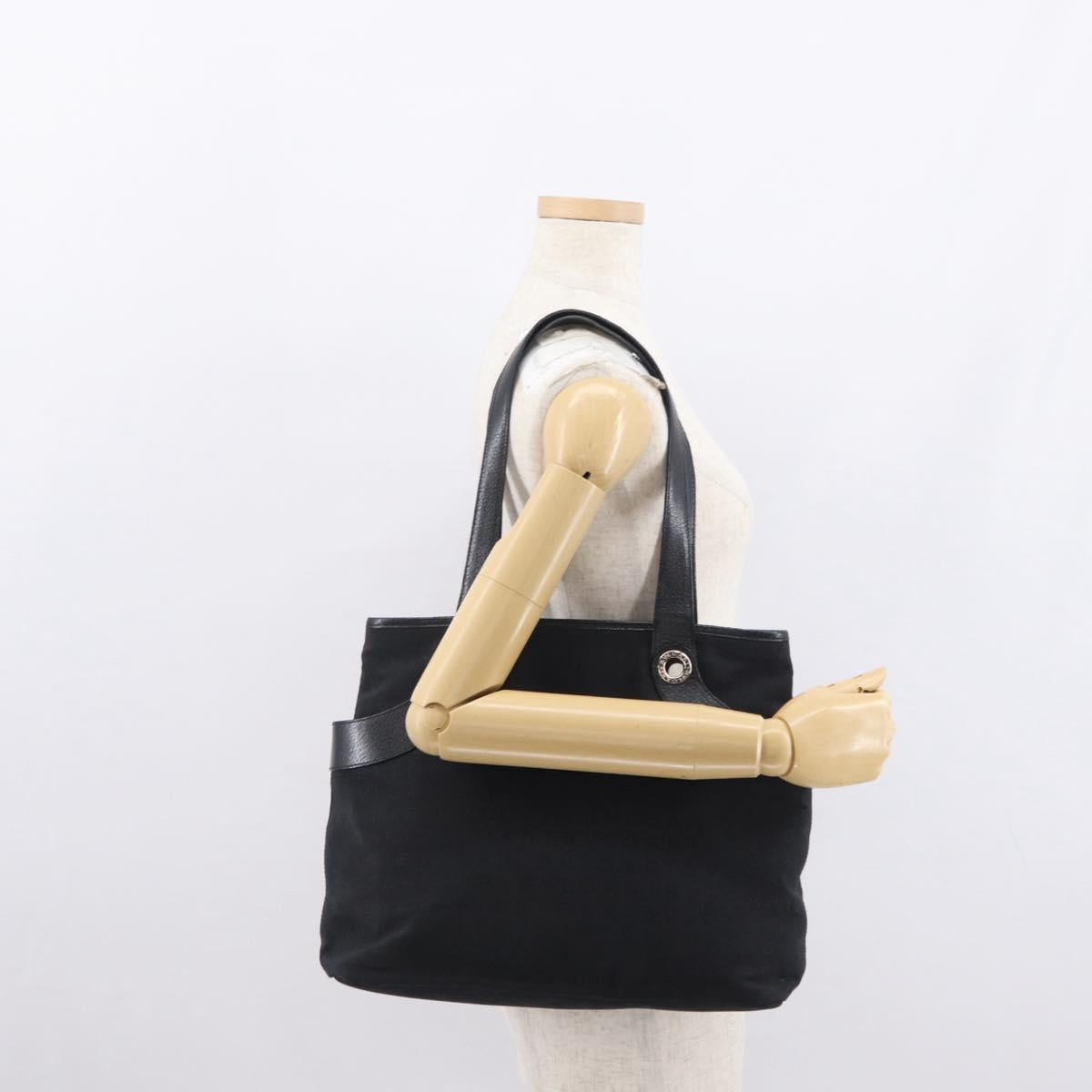 BVLGARI Tote Bag Canvas Black Silver Auth 153790