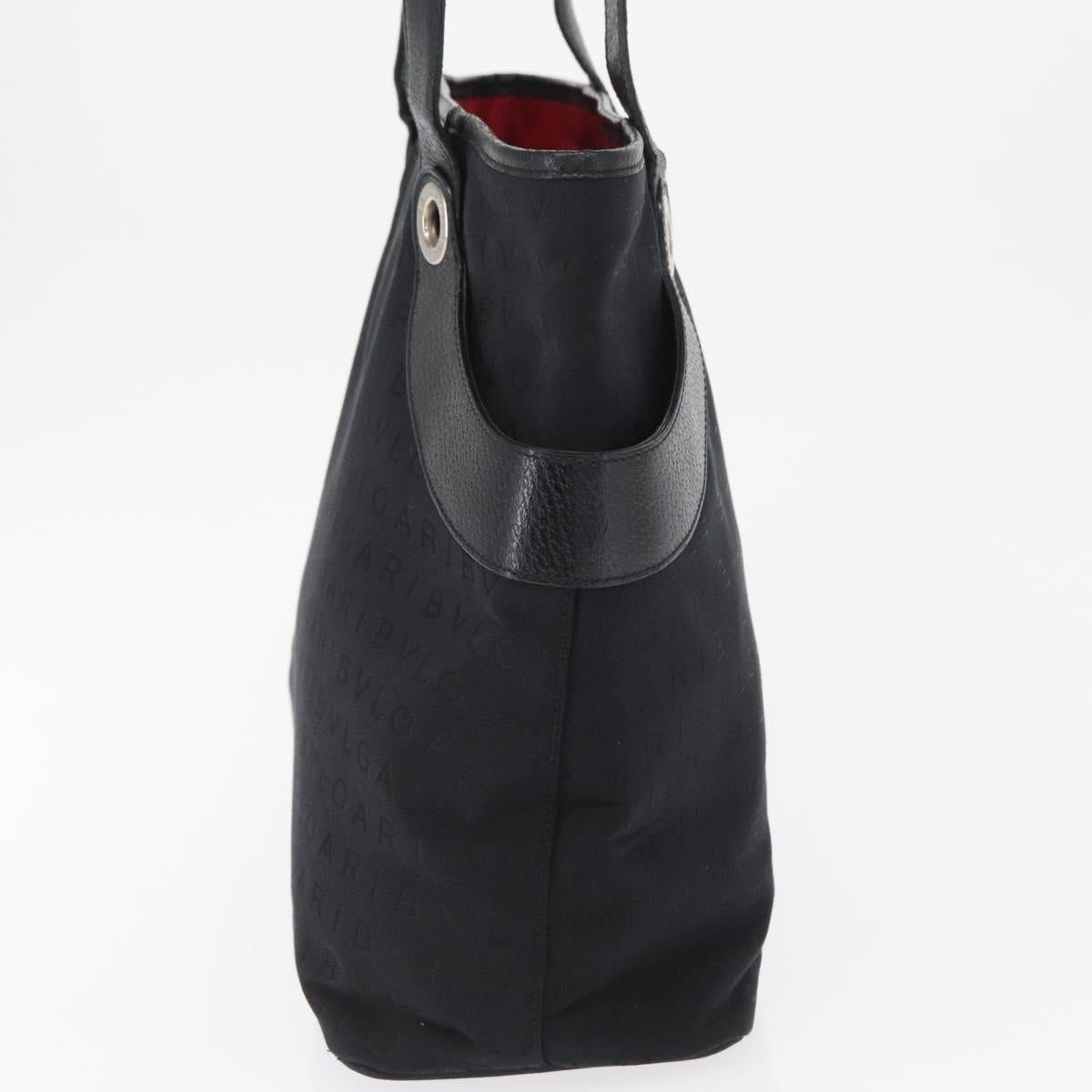 BVLGARI Tote Bag Canvas Black Silver Auth 153790