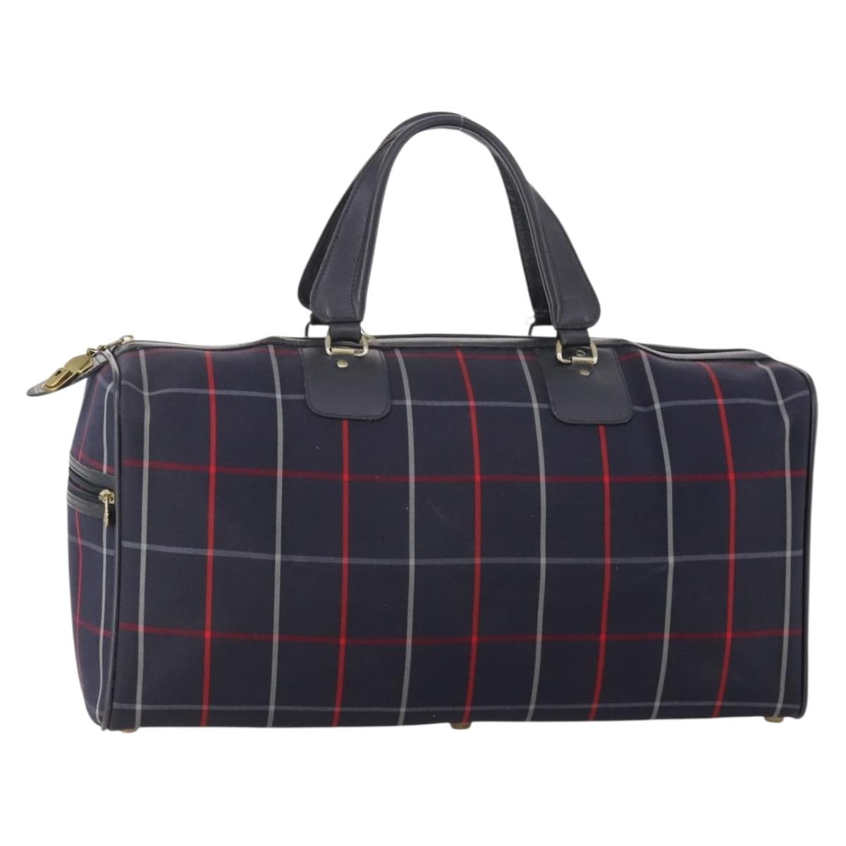 Burberrys Nova Check Boston Bag Canvas Navy Gold Auth 153792