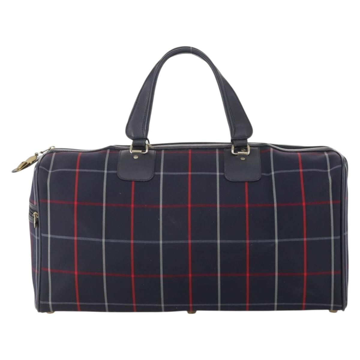 Burberrys Nova Check Boston Bag Canvas Navy Gold Auth 153792