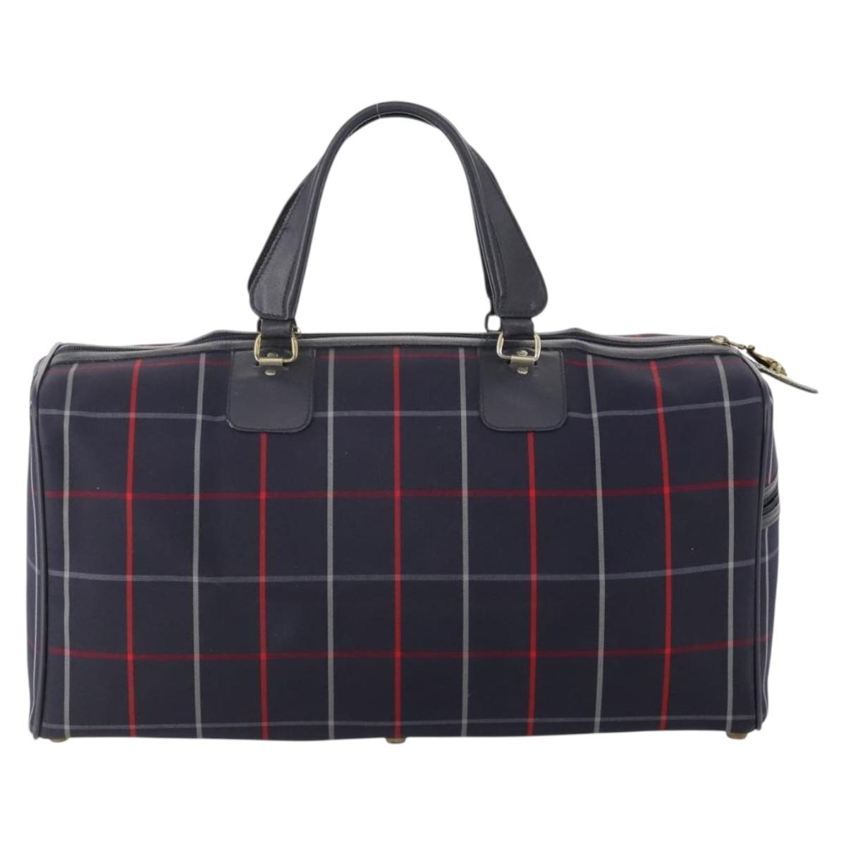 Burberrys Nova Check Boston Bag Canvas Navy Gold Auth 153792