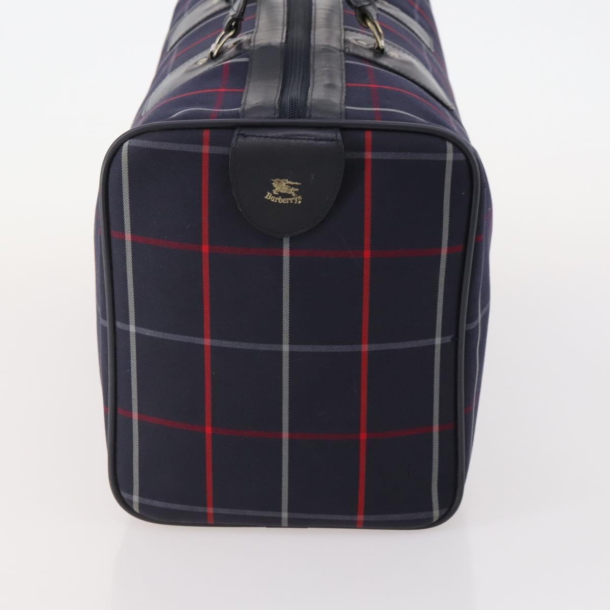 Burberrys Nova Check Boston Bag Canvas Navy Gold Auth 153792